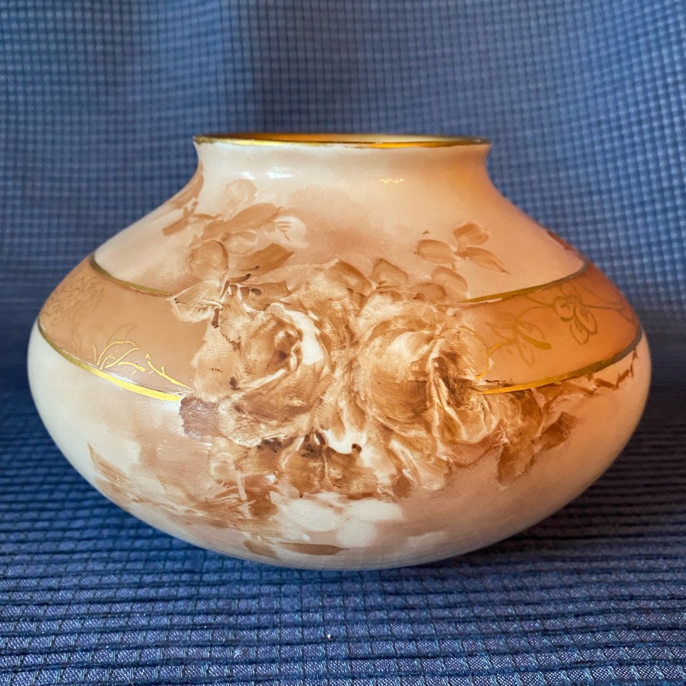 Antique B & Co Limoges Vase with Hand-painted Rose Vase with Gold Rim